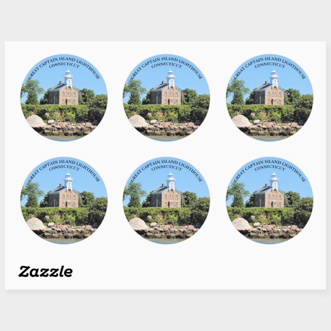 Great Captain Island Lighthouse, CT Round Aufklebe Runder Aufkleber (Blatt)