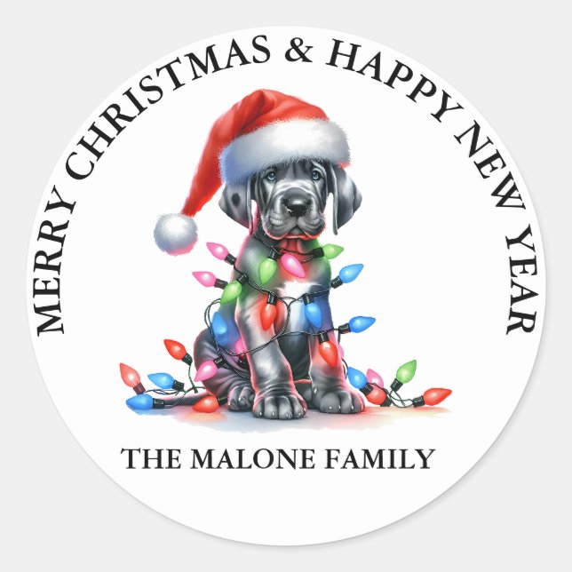 Great Dane A Pawsitiv Moderne Weihnachten Runder Aufkleber (Vorderseite)
