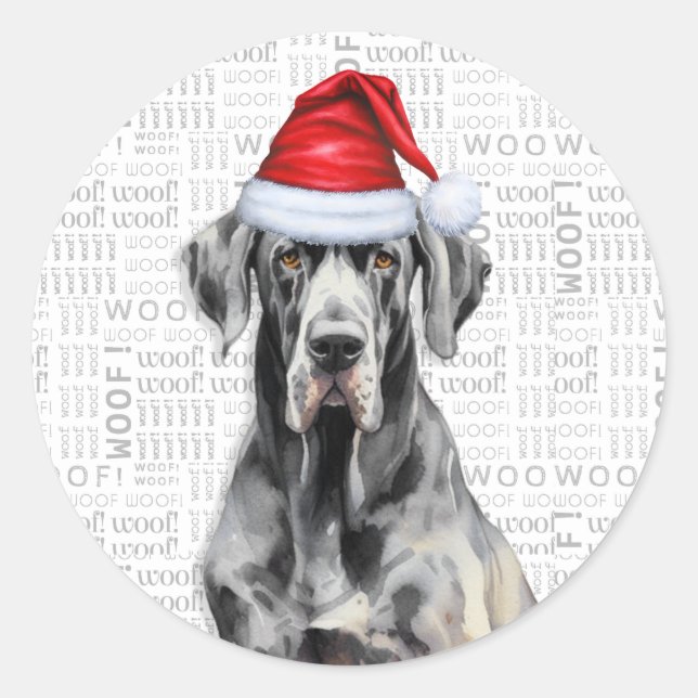 Great Dane and Wood Word Art Weihnachten Runder Aufkleber (Vorderseite)