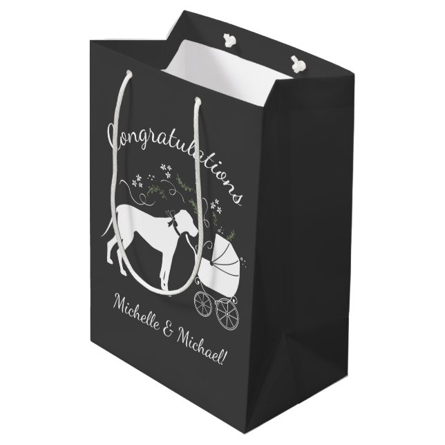 Great Dane Baby Dusche Mittlere Geschenktüte (Rückseite Schrägansicht)