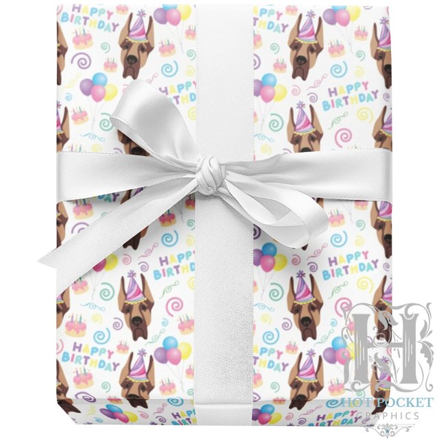 Great Dane Birthday Gift Wrapping Paper White Geschenkpapier (Von Creator hochgeladen)