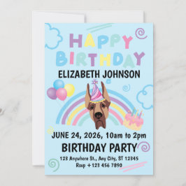 Great Dane Birthday Party Invitation Blue Einladung