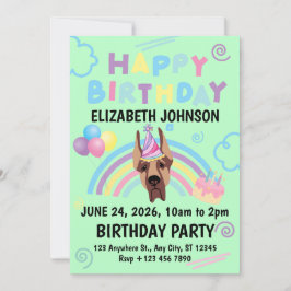 Great Dane Birthday Party Invitation Green Einladung