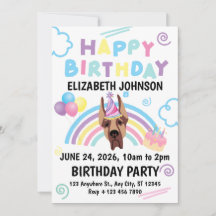 Great Dane Birthday Party Invitation White