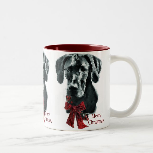 Great Dane Black Christmas Geschenke Zweifarbige Tasse (Rechts)