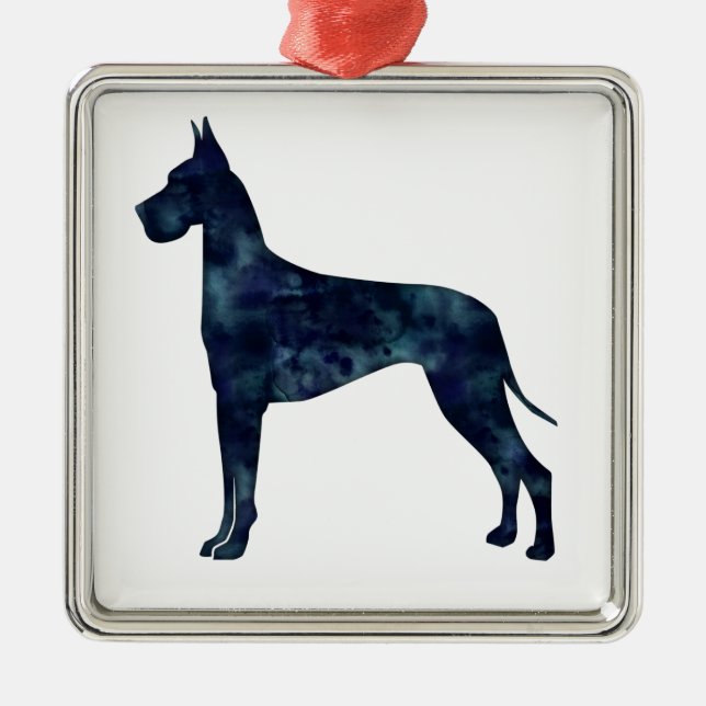 Great Dane Black Watercolor Silhouette Silbernes Ornament (Vorne)