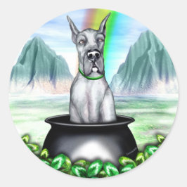 Great Dane Blue Pot O Gold Runder Aufkleber