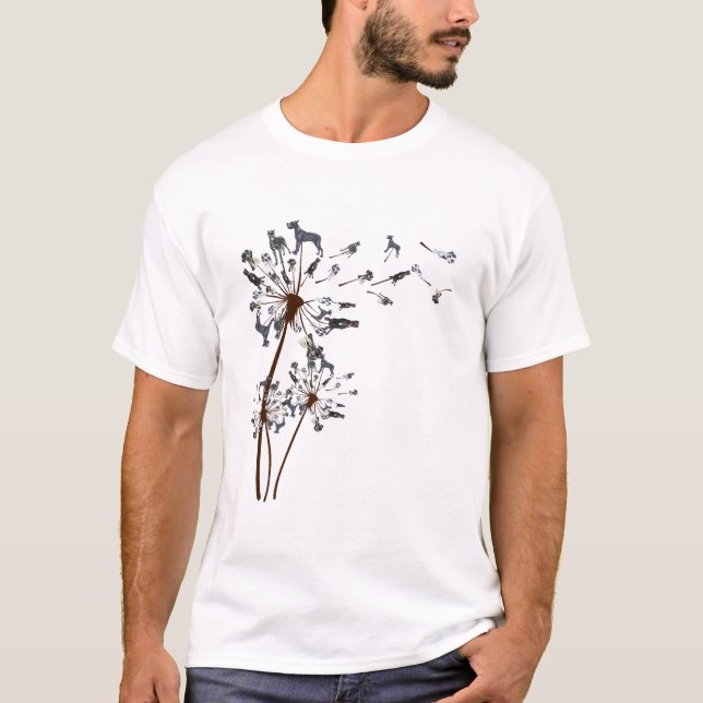 Great Dane Blume Fly Dandelion Niedlich Hund Lover T-Shirt (Vorderseite)