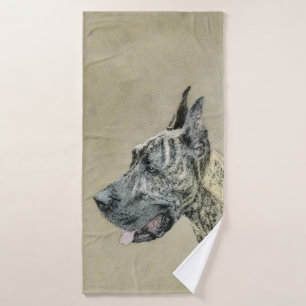 Great Dane (Brindle) Malerei - Original Hund Kunst Badhandtuch Set