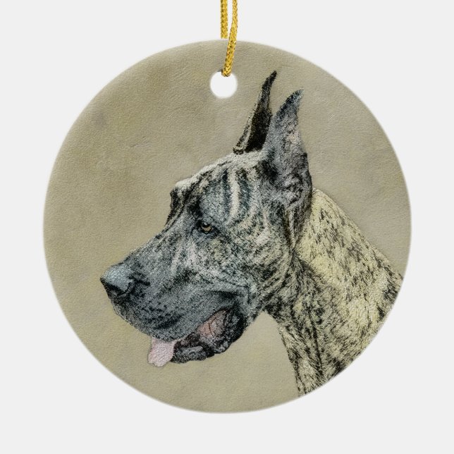 Great Dane (Brindle) Malerei - Original Hund Kunst Keramik Ornament (Vorne)