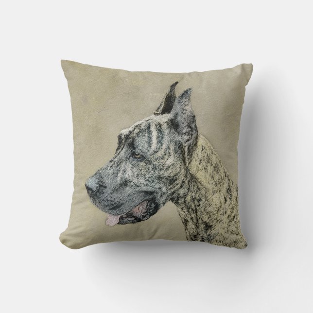 Great Dane (Brindle) Malerei - Original Hund Kunst Kissen (Vorderseite)