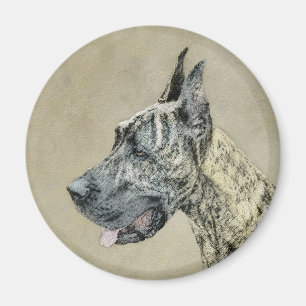 Great Dane (Brindle) Malerei - Original Hund Kunst Magnet