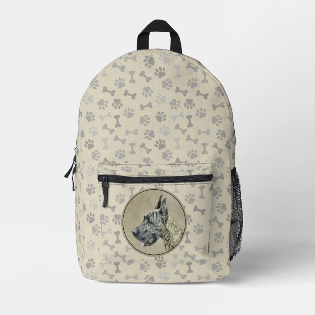 Great Dane (Brindle) Malerei - Original Hunde Art Bedruckter Rucksack (Vorderseite)