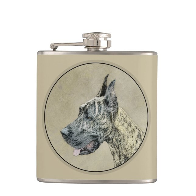 Great Dane (Brindle) Malerei - Original Hunde Art Flachmann (Vorderseite)