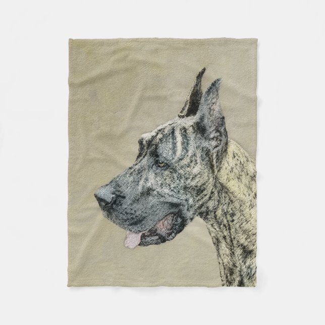 Great Dane (Brindle) Malerei - Original Hunde Art Fleecedecke (Vorderseite)