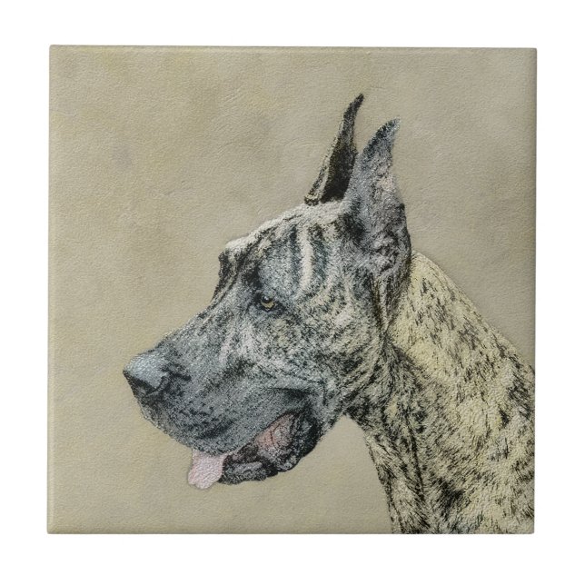 Great Dane (Brindle) Malerei - Original Hunde Art Fliese (Vorderseite)