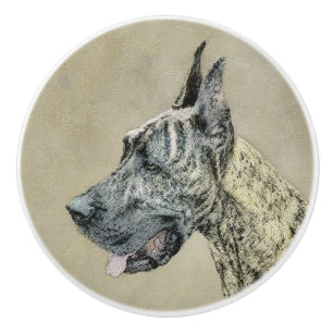 Great Dane (Brindle) Malerei - Original Hunde Art Keramikknauf