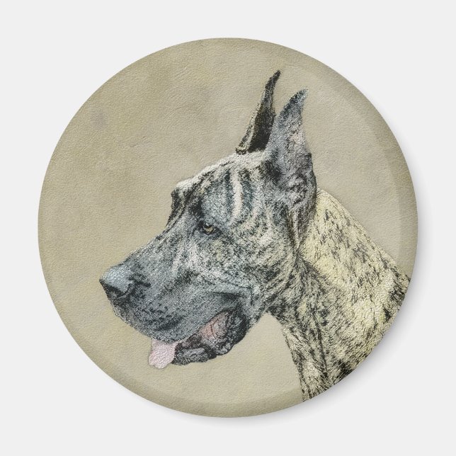 Great Dane (Brindle) Malerei - Original Hunde Art Magnet (Vorne)
