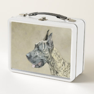 Great Dane (Brindle) Malerei - Original Hunde Art Metall Brotdose
