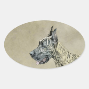 Great Dane (Brindle) Malerei - Original Hunde Art Ovaler Aufkleber