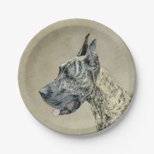 Great Dane (Brindle) Malerei - Original Hunde Art Pappteller
