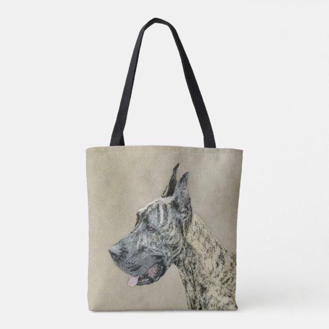 Great Dane (Brindle) Malerei - Original Hunde Art Tasche (Rückseite)