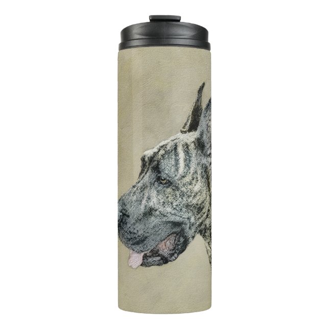 Great Dane (Brindle) Malerei - Original Hunde Art Thermosbecher (Vorderseite)