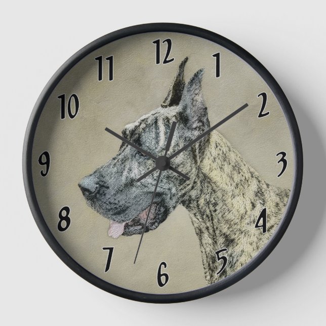 Great Dane (Brindle) Malerei - Original Hunde Art Uhr (Vorderseite)