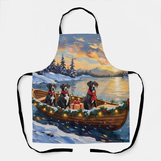 Great Dane Christmas Boat Holiday Schürze (Vorderseite)
