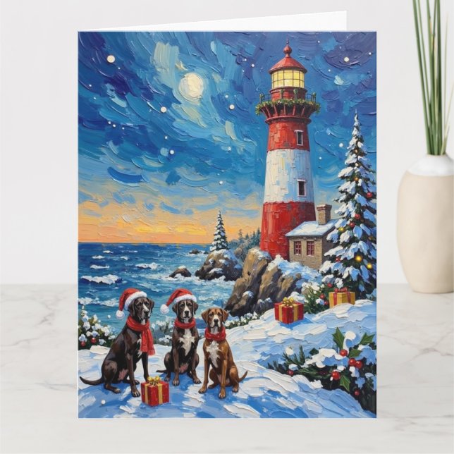 Great Dane Christmas Lighthouse Holiday Karte (Vorderseite)