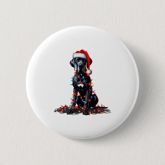 Great Dane Christmas Lights Dog Lover Xmas Pajama  Button (Vorderseite)