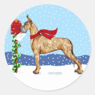Great Dane Christmas Mail Brindle Runder Aufkleber