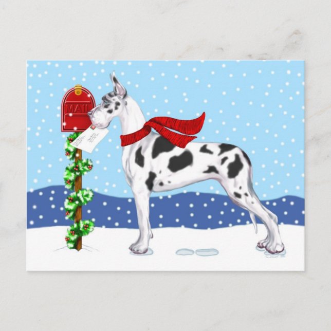 Great Dane Christmas Mail Harlequin Feiertagspostkarte (Vorderseite)