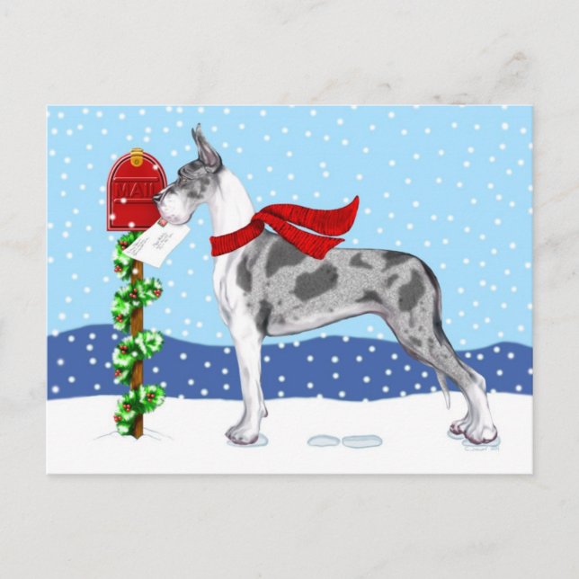 Great Dane Christmas Mail Merle Feiertagspostkarte (Vorderseite)