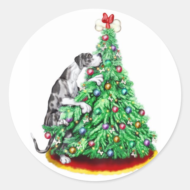 Great Dane Christmas Reach Goals Merle UC Runder Aufkleber (Vorderseite)