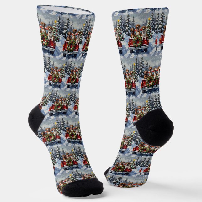Great Dane Christmas Red Truck Holiday Socken (Gewinkelt)