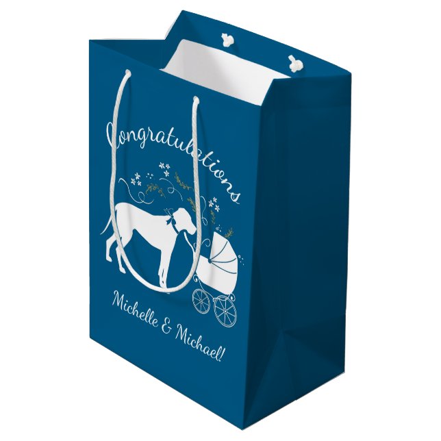 Great Dane Dog Baby Dusche Mittlere Geschenktüte (Rückseite Schrägansicht)