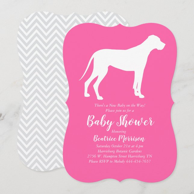 Great Dane Dog Baby Dusche Pink Girl Einladung (Vorne/Hinten)