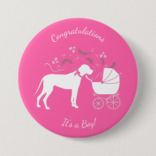 Great Dane Dog Baby Dusche Puppy Pink Girl Button