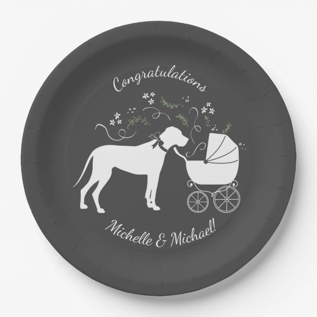 Great Dane Dog Baby Dusche Welpe Grau Pappteller (Vorderseite)