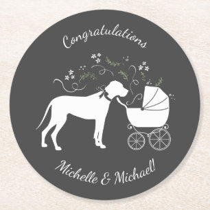 Great Dane Dog Baby Dusche Welpe Grau Runder Pappuntersetzer
