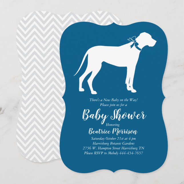 Great Dane Dog Baby Shower Blue Boy Einladung (Vorne/Hinten)
