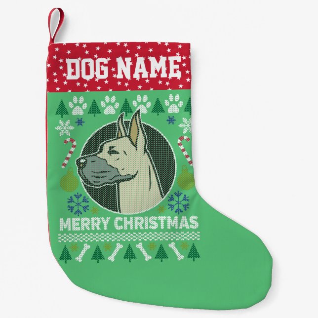 Great Dane Dog Breed Ugly Weihnachtssüßer Kleiner Weihnachtsstrumpf (Vorderseite)