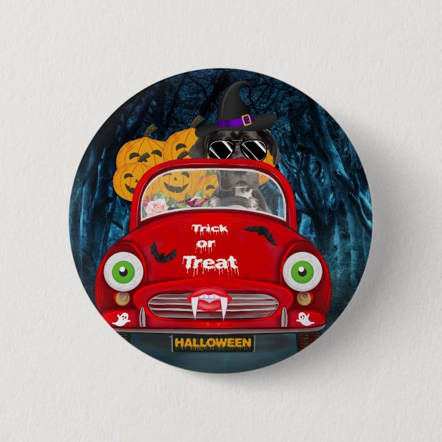 Great Dane Dog Driving Car Beängstigend Halloween Button (Vorderseite)