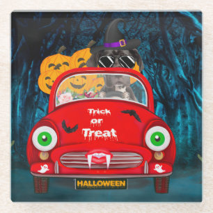 Great Dane Dog Driving Car Beängstigend Halloween Glasuntersetzer