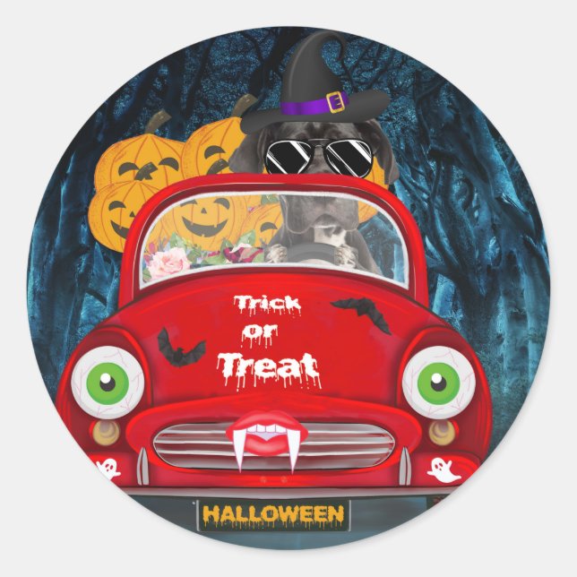 Great Dane Dog Driving Car Beängstigend Halloween Runder Aufkleber (Vorderseite)