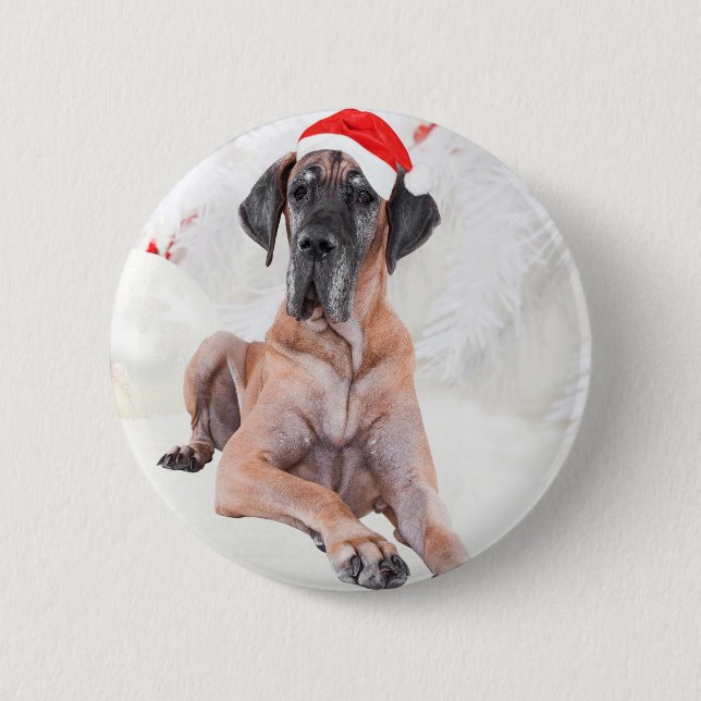 Great Dane Dog Hat frohe Weihnachten Button (Vorderseite)