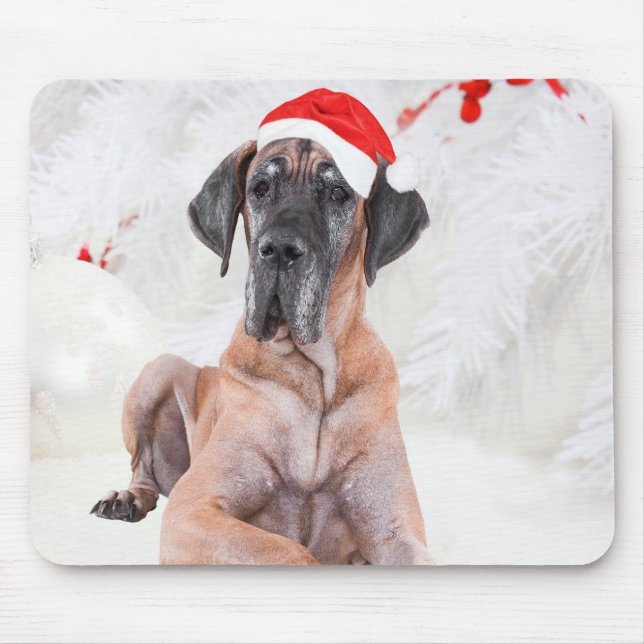 Great Dane Dog Hat frohe Weihnachten Mousepad (Vorne)