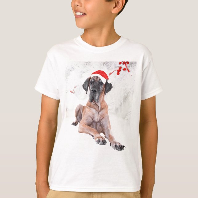 Great Dane Dog Hat frohe Weihnachten T-Shirt (Vorderseite)