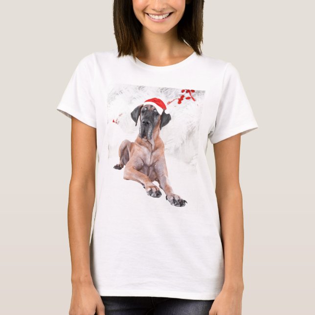 Great Dane Dog Hat frohe Weihnachten T-Shirt (Vorderseite)